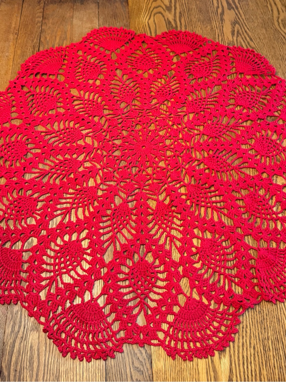 Red Hand-Crocheted Decorative Doily - Elegant Table Accent Christmas 35”